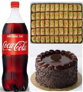 2-3 Kişilik Klasik Çikolatalı Pasta 1 kg Baklava ve Cola Fırsatı pasta