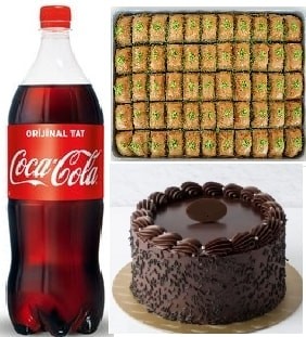 2-3 Kişilik Klasik Çikolatalı Pasta 1 kg Baklava ve Cola Fırsatı pasta