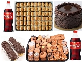 5li Dev Lezzet Seti Baklava Pasta Ekler Kuru Pasta ve Kola Bir Arada pasta