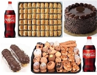 5li Dev Lezzet Seti Baklava Pasta Ekler Kuru Pasta ve Kola Bir Arada pasta